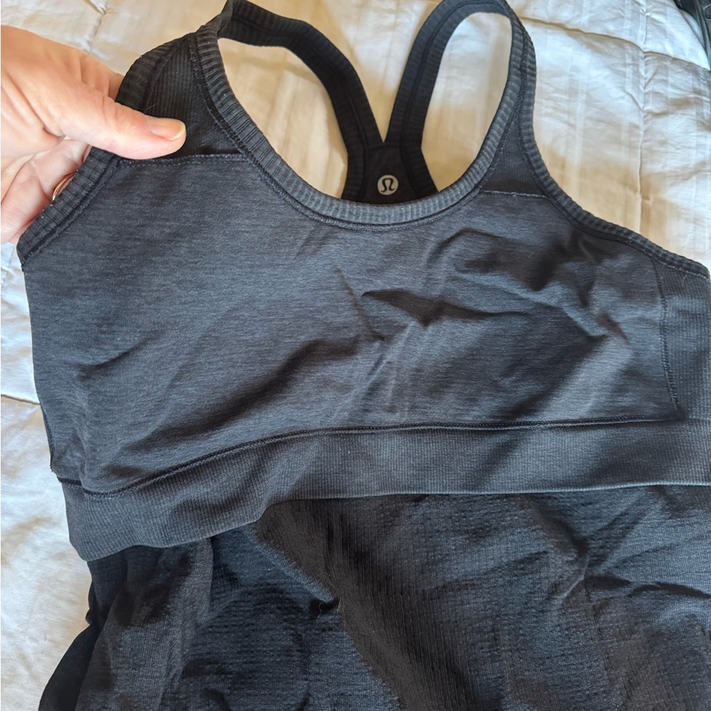 Lululemon Ribbed Tank •Racerback• Side Ruching • Heathered Black - Picture 6 of 8